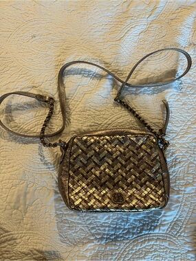 Elliott Lucca Metallic Gold Woven Crossbody Bag